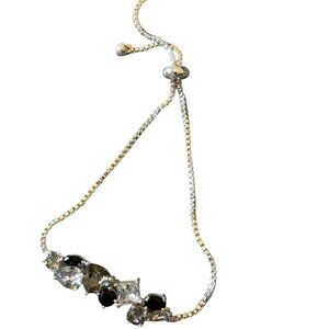 Elegant Silver Bar Bracelet with Black & Rhinestone Accent